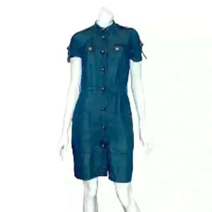 LANVIN x ACNE Denim Shirt Dress Multi Pocket Metal Button Women's
